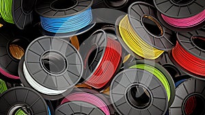 Stack of colorful 3D printer filaments. 3D illustration