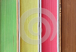 Stack of colorful books in closeup detail