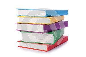 Stack of colorful books isolated on white background. Collection of different books. Hardback books for reading. Back to school