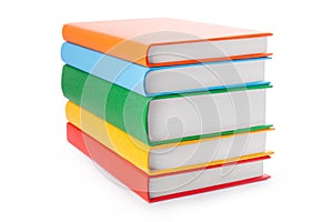 Stack of colorful books isolated on white background. Collection of different books. Hardback books for reading. Back to school