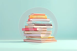 Stack of colorful books on pastel background with copyspace for text. Collection of different books. Back to school, education and