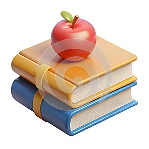 Stack of colorful books with a red apple on top symbolizing education and knowledge
