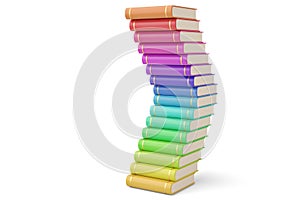 Stack of colorful books on white background.3D illustration