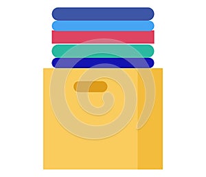 Stack of colorful books on yellow background. Education and reading concept. Pile of books vector illustration