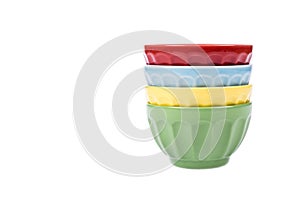 Stack of Colorful Bowls Isolated on White