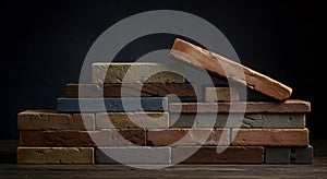 Stack of Colorful Brick Blocks on Dark Background for Construction and Interior Design