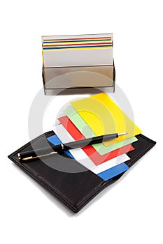 Stack of colorful cards in card holder