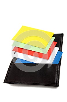 Stack of colorful cards in card holder