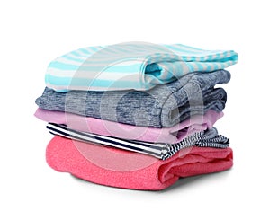 Stack of colorful children`s clothes