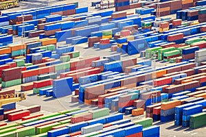 Stack of colorful containers in a port