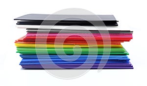 Stack of colorful corrugated plastics isolated on white background