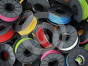 Stack of colorful 3D printer filaments. 3D illustration photo