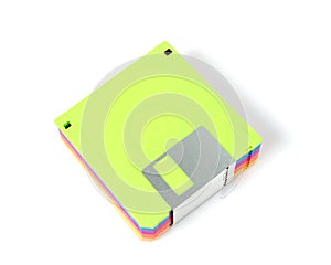 stack of colorful diskettes isolate on white background