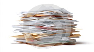 Stack of colorful documents on white background. Neural network AI generated