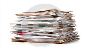 Stack of colorful documents on white background. Neural network AI generated