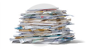 Stack of colorful documents on white background. Neural network AI generated