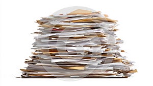 Stack of colorful documents on white background. Neural network AI generated