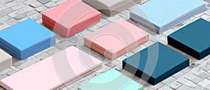 Stack of colorful and empty business cards displayed in a pattern