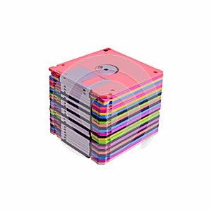Stack of colorful floppy disks