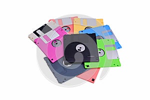 Stack of colorful floppy disks