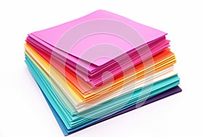 stack of colorful flyers on white background