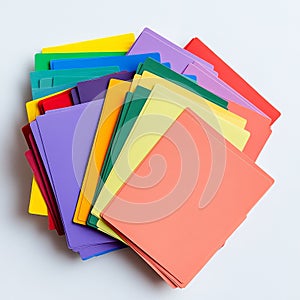 A stack of colorful folders with different colors and sizes