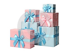 Stack of Colorful Gift Boxes with Blue Ribbons