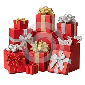 Stack of colorful gift boxes isolated on transparent background