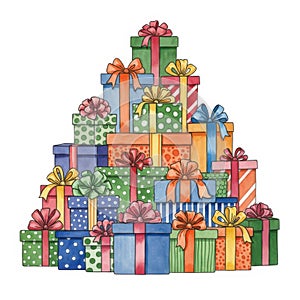 Stack of colorful gift boxes isolated on white background