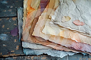 A stack of colorful handmade papers with deckled edges photo
