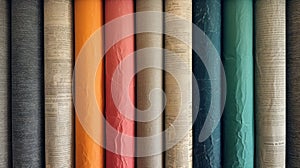 Stack of colorful hardcover books, closeup. Textured background Generative AI