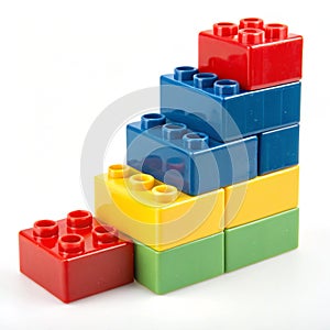 Stack of colorful Lego blocks isolated on white background