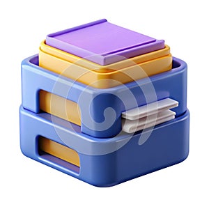 Stack of colorful lunch boxes isolated on white background