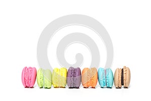 Stack of Colorful Macaroons Isolated on White With Copy Space for message