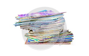 Stack of colorful magazines isolated