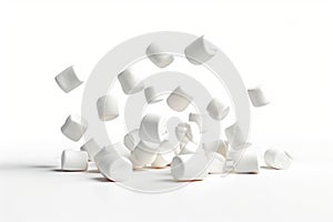 A stack of colorful marshmallows on a clean white surface