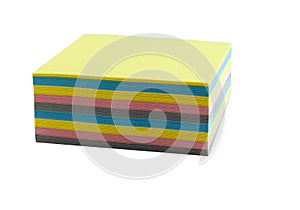 Stack of colorful note  paper, office school stationary, isolated object on white background