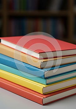 Stack of Colorful Notebooks on a Table