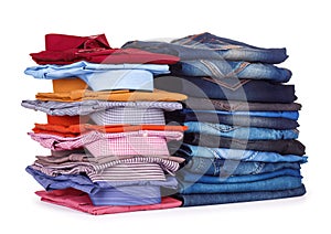Stack of colorful office shirts and jeans