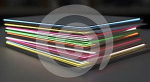 Stack of colorful papers for creative projects presentation or graphic design