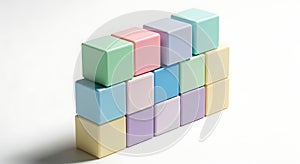 Colorful Pastel Cubes Arranged in a Stack on White Background with Soft Lighting