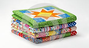 Stack of Colorful Patchwork Quilting Squares