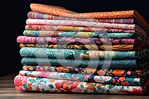 stack of colorful and patterned fabrics for sewing projects