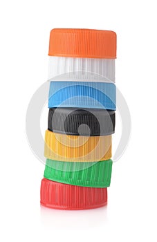 Stack of colorful plastic bottle caps