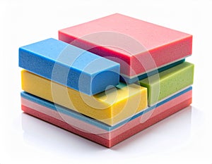 Stack of Colorful Rectangular Foam Blocks on White Background