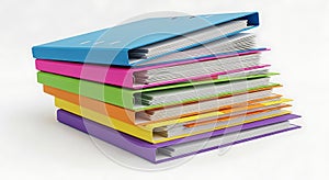 Stack of Colorful Ring Binders Filled with Documents, Office Organization