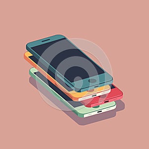 Stack of colorful smartphones, mimimal vector illustration