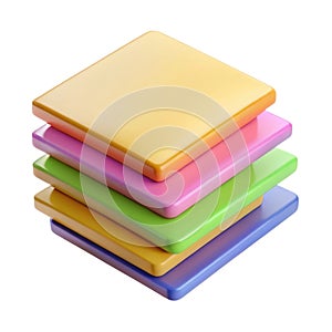 Stack of colorful square sticky notes isolated on white background