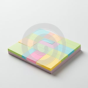 A stack of colorful sticky notes arranged in a grid pattern. The notes are in various