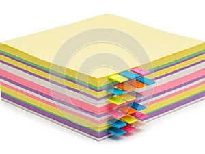 Stack of colorful sticky notes isolated on white background